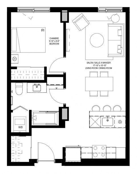 Floor plan for 1 bed, 1 bath